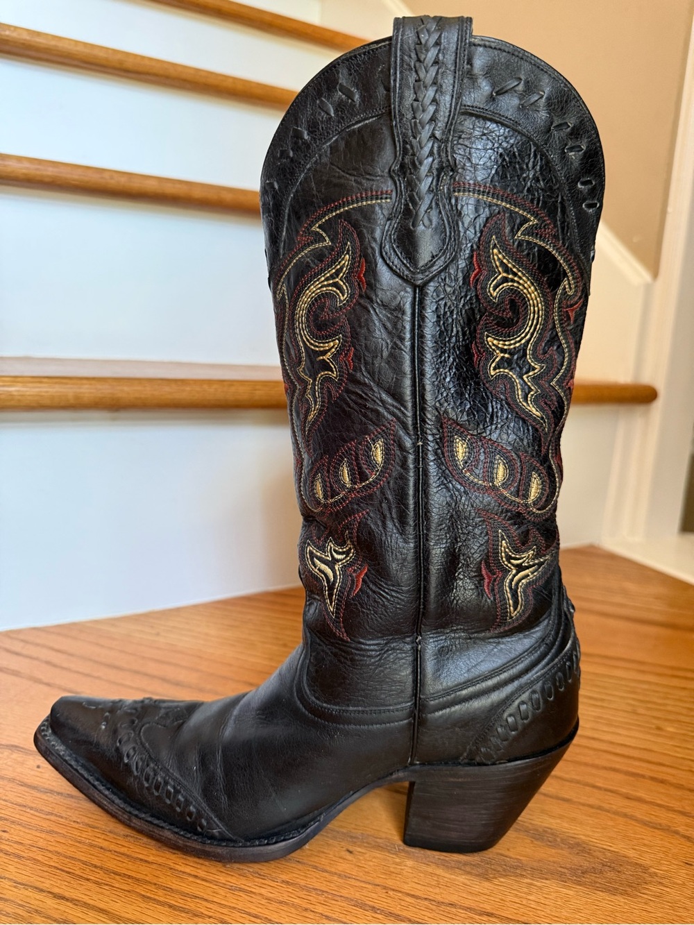 Lucchese Black Leather Western Cowboy Women's Boots Size: 8B Made In Mexico - Picture 7 of 16